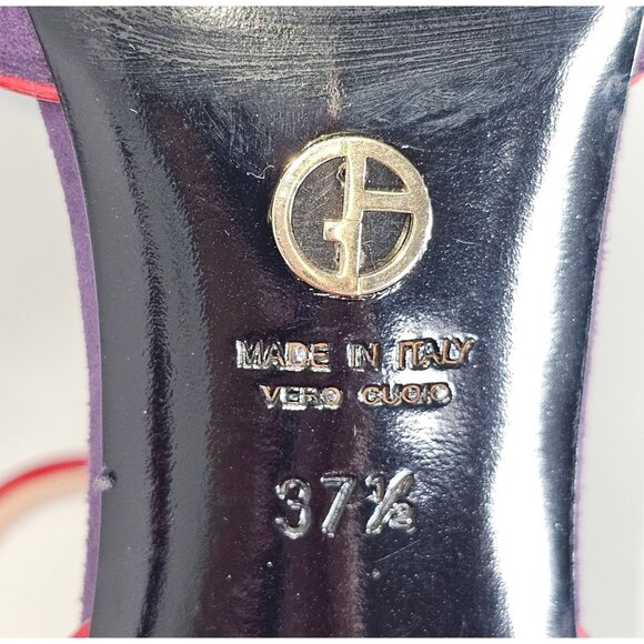 Giorgio Armani Women's Purple/Red Suede Stiletto Heels Ankle Strap Sz 7 US 101 - Picture 12 of 16